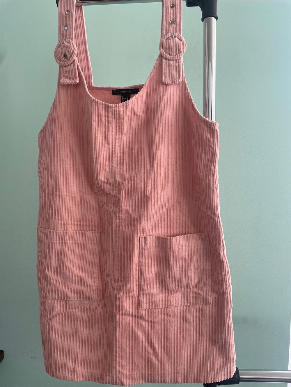 Forever 21 Pink Corduroy Pinafore Dress with Front Pockets M